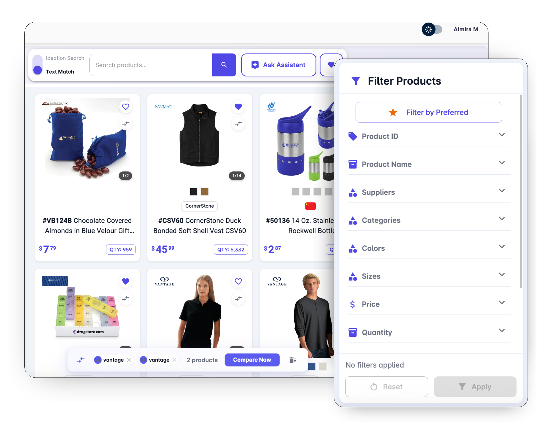 PromoLink Supplier Index — AI-powered search interface showing results across 150+ promo suppliers